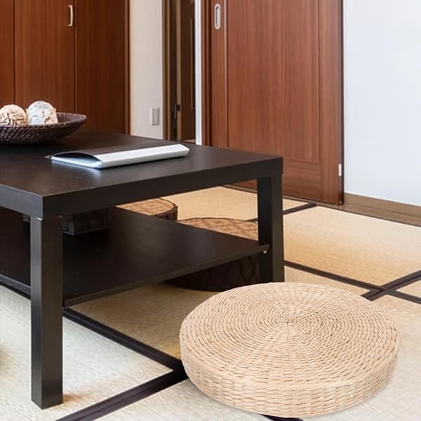 Sittdyna i japansk stil, meditationskudde, för inomhusbruk, rund, gjord av rör, lättskött, praktisk design