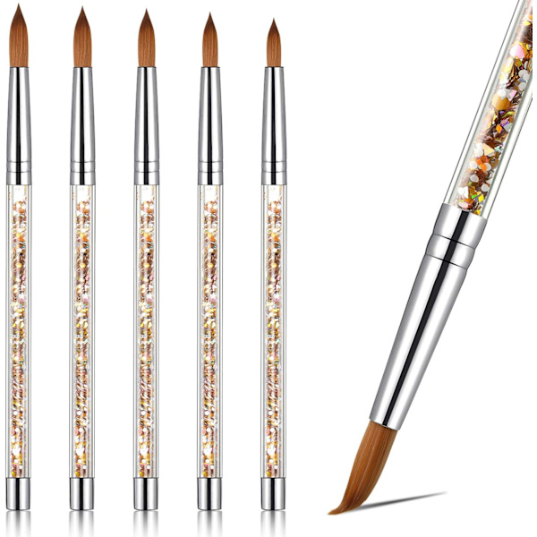 (Gold) 5-pack Acrylic Nail Brushes Different Sizes Round Acrylic