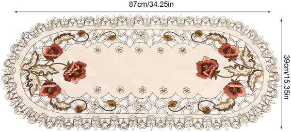 Table Runner, Floral Tablecloth Red Floral Hollow Table Mat Embroidered Placemats Table Decoration 40*85 cm