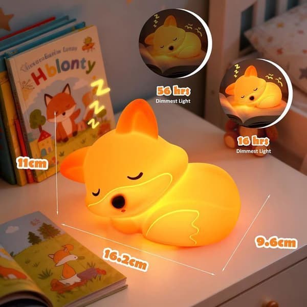 1 Silicone Fox Night Light, Rechargeable Touch Sensitive with Adjustable LED, Soft Night Light for a Girl's or Child's Bedroom.