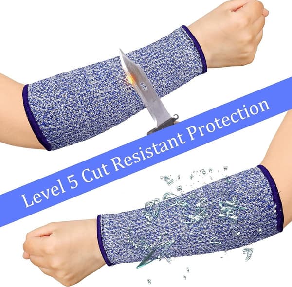 Cut Resistant Arm Sleeves Level 5, HPPE Nylon Spandex Forearm Protector for Kitchen Gardening Construction, 3 Pairs 7.9 Inch Black