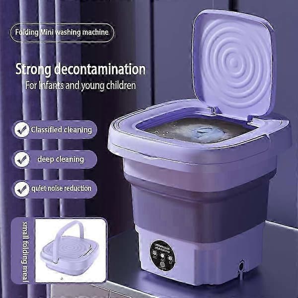 Foldable Portable Washing Machine with Spin Dryer 8L 220V Mini Automatic Washer for Socks Underwear Purple