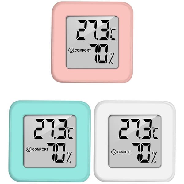 Mini - Indoor Hygrometer 3PCS Thermometer Hygrometer and Humidity Meter with LCD Display (White+Green+)