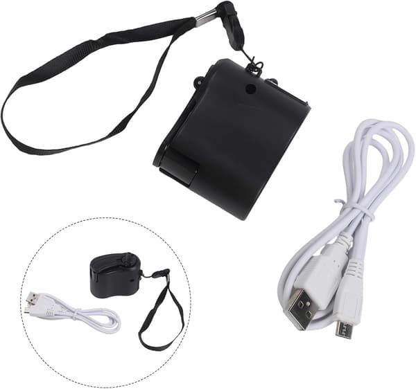 USB håndsvingoplader Generator Backup og data telefonopladning bærbar med strømkabel, egnet mobil (sort) sort Black
