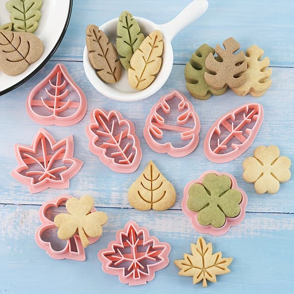 8 stk Mini Kageforme med Bladtema Lykkekløver Ahornblad Ler Fondant Bageværktøj til Forår, Efterår, Eksamen, Halloween, Thanksgiving, Ch 8PCS-Leaf C 8PCS-Leaf C