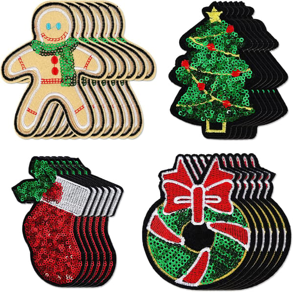 24 stk jule-strykelapper, broderte lapper med juletema