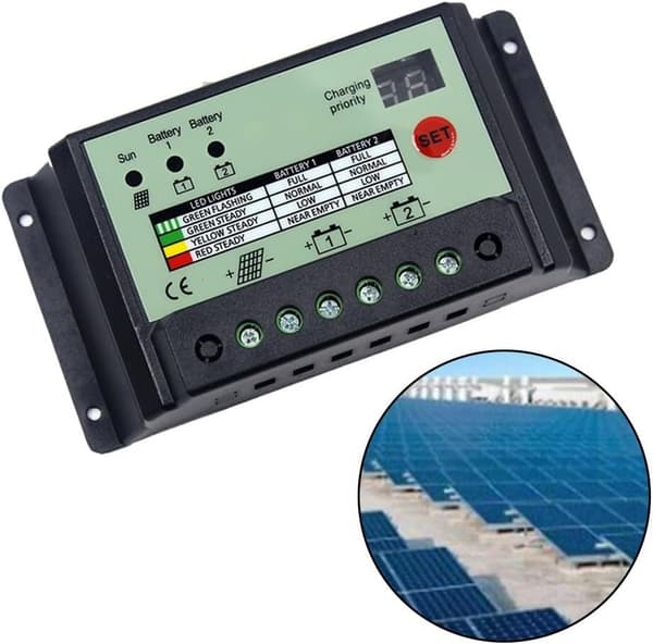 20A batterilading eller batterier dobbel solcellekontroller/regulator for 12V 24V