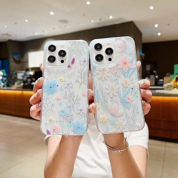 For iPhone 12 Friskt Lite Blomstrete Mobilskall Fallbeskyttende Skall med Lim