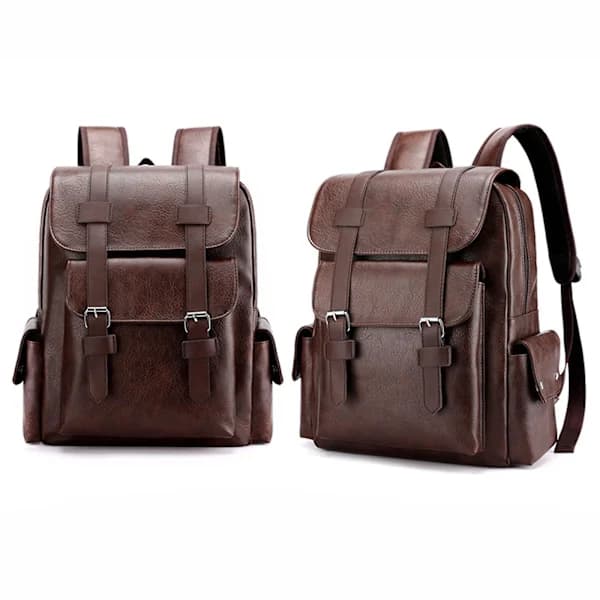 【PP】Leather Laptop Backpack for Men, Work Backpack for Travel, Office, School, Casual Waterproof Computer Backpack Fits Notebook 15.6 Inch Coffee One Size