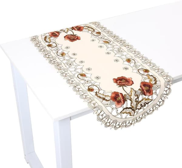 Table Runner, Floral Tablecloth Red Floral Hollow Table Mat Embroidered Placemats Table Decoration 40*85 cm