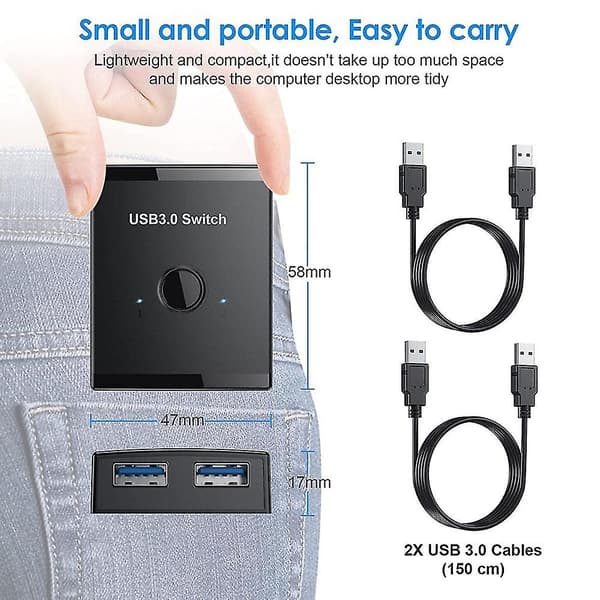 USB 3.0 Switch, Bidirectional 2 In 1 Out / 1 In 2 Out USB KVM Switch