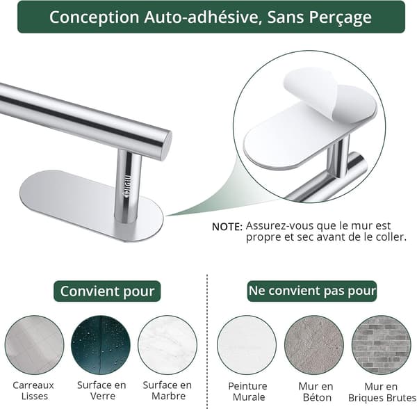 Kylpyhuoneen pyyhekoukku 40cm Itsekiinnittyvä seinään asennettava pyyheteline