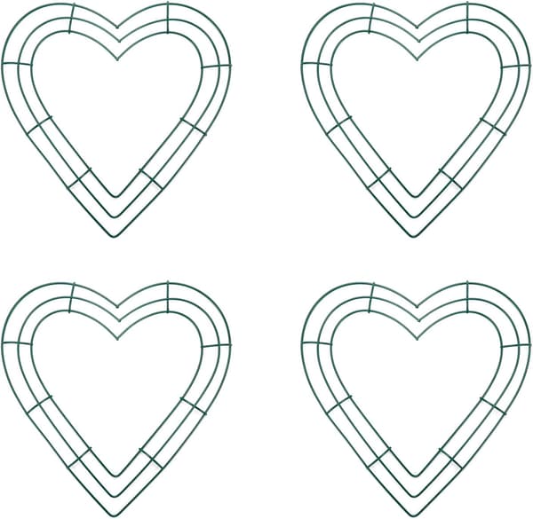 Hjerteformet trådkransramme 4 stk, 10 tommer metall blomsterdekorasjoner