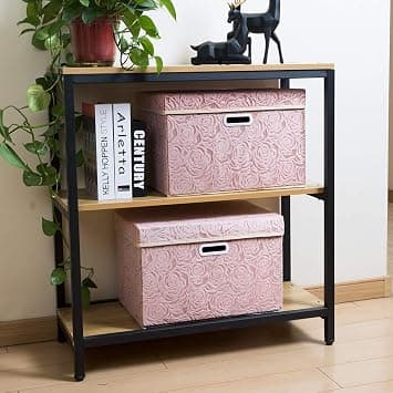Rosa store sammenleggbare oppbevaringsbokser med lokk [1, 25 x 20 x 17 cm]