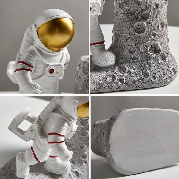 Staty Astronaut Pen Blyantholder med Telefonholder, Harpiks Mobi