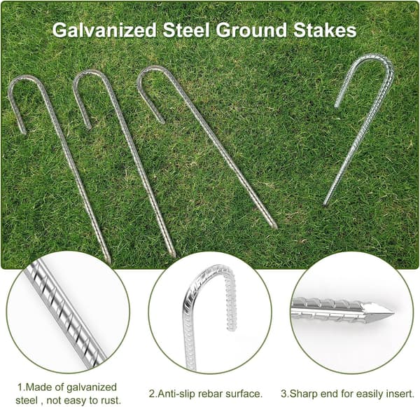(8mm x 30cm) Stålteltplugger Sett med 6 Galvaniserte J-Trampoline F