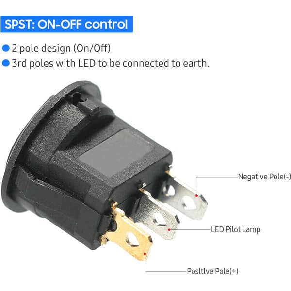 20 stk DC 12V 20A Rund vippebryter LED-lys vippebryter På-Av