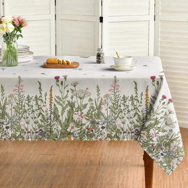 Rektangulær duk for vår og sommer, bordduk med ville blomster
