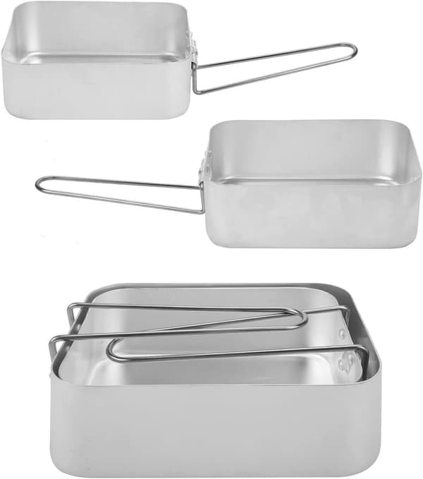 Sett med 2 stablebare matbokser i aluminium for camping og matlaging