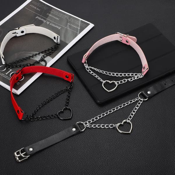 PU læderhalsbånd sort sølv rød Black/Silver Red