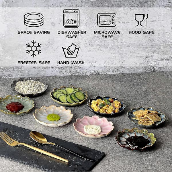 Dip Bowl Set om 8, Keramiska Sojasåsskålar, 85 ml Dipsåskoppar, Krysantemum Runda Små Sidoskålar för Dippning Sushi Tomat Sojasås