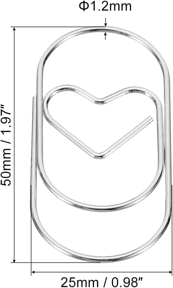 Hjerteformede søte dekorative binders 2\" sølvfarget 20 stk 2 tommer size_name 39.3mm