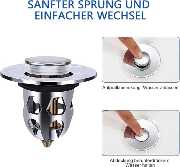 2-pak vaskprop, pop-up, til håndvask, badekar, med anti-tilstopningsfilter/si, til køkken (34 til 40 mm)