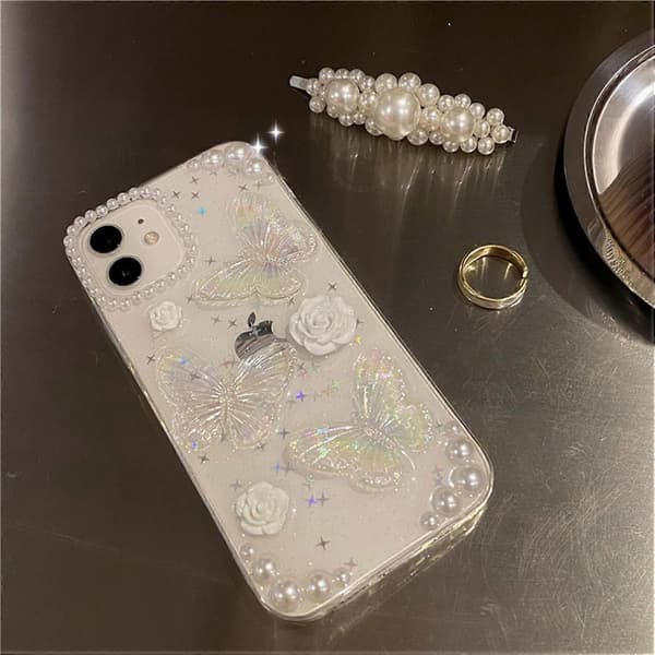 Butterfly Floral Transparent Case for iPhone 11, 3D Glitter Crystal Design for Women & Teens[JUN]