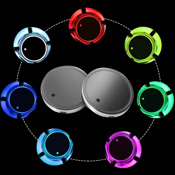 2-pack LED-underlägg, lysande mugghållare med USB-laddning