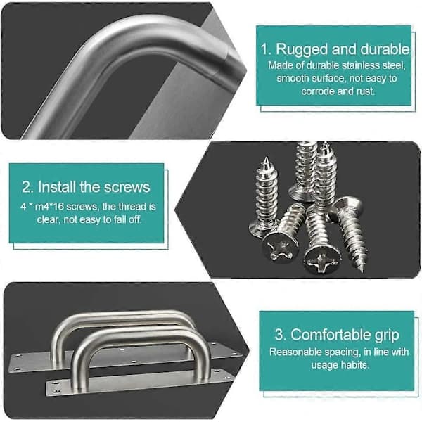 (pow yeah!) Sliding Door Handle with 4 Screws, Barn Door Handle with Backplate, Stainless Steel Push Door Handle