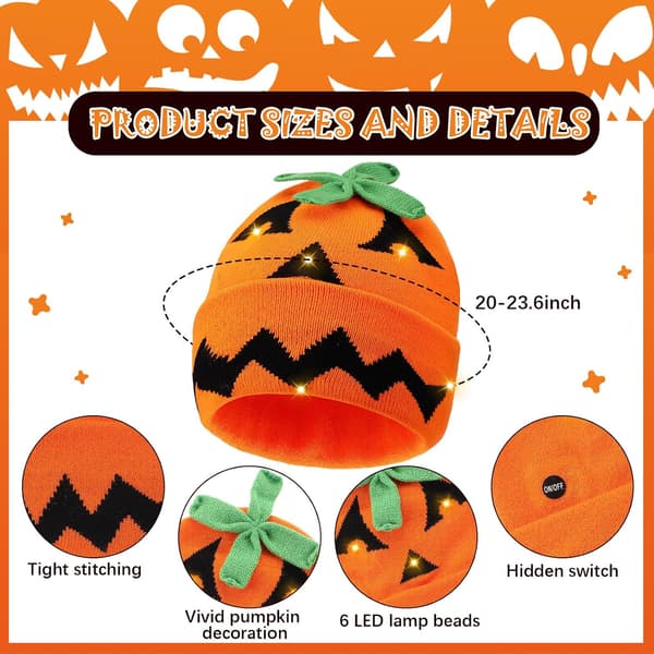 2 kpl Halloween LED-valopipo, kurpitsa-aave neulottu hattu