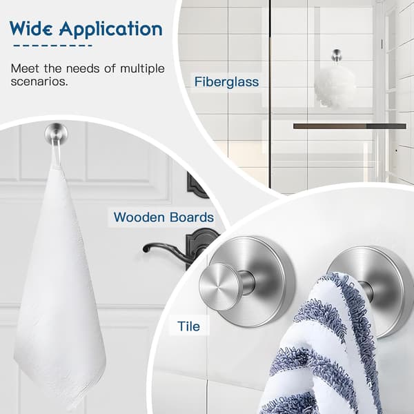 4 pcs Suction Cups without Drilling, Stainless Steel Suction Cups, Bathroom Suction Hooks | Reusable Bath Towel Hooks, Suction Cups, Shower Hooks