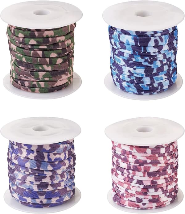 4 rullar 5 mm platt polyester elastisk snöre stretch mjuk kamouflage tyg flätat rep pärltrådar för DIY plagg sömnad smycken tillbehör