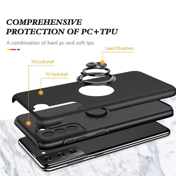 For Samsung Galaxy S21 5G PC + TPU Shockproof Magnetic Protective Case with Invisible Ring Holder