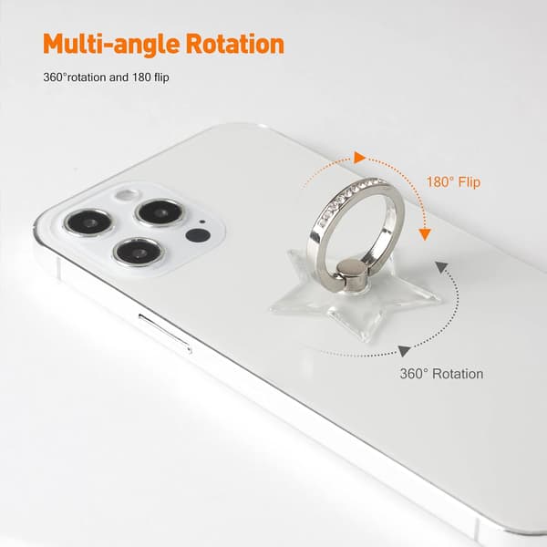 2-pack Transparent Diamond Setting Cell Phone Ring Holder Stand, 360 Degree Rotation and 180 Degree Adjustable Finger Ring Support with Polished Elec