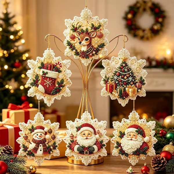 6-delt juledekorasjonssett for voksne med perle- og diamantkunst for DIY