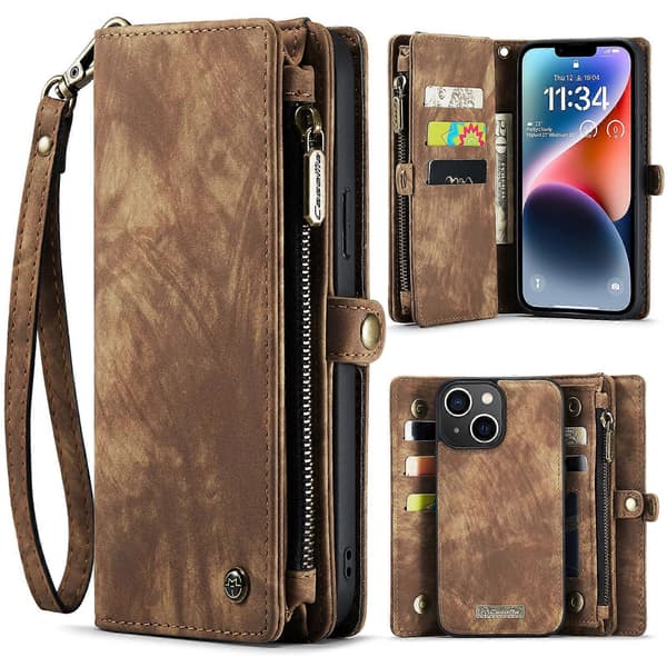 For iPhone 14 Plus CaseMe 008 Avtakbart Multifunksjonelt Skinnveske