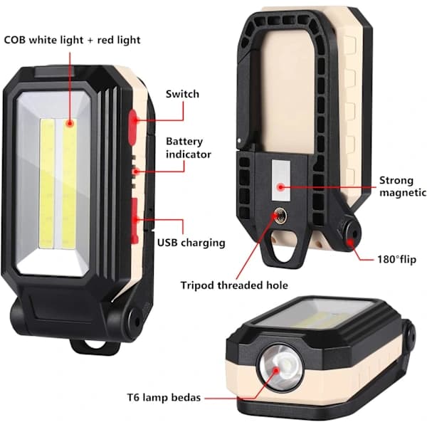 （pow yeah！）LED-arbejdslampe Campinglampe Genopladelig Spotlight til Garage, Camping, Nødsituation