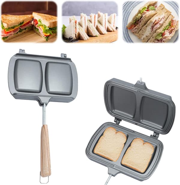 Brødrister, Croque Waffle, Non-Stick Panini Grill, Aftagelig