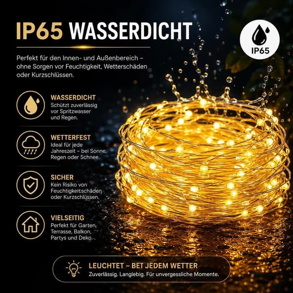 To 100 LED 12-meter solcellelyskæder, udendørs solcellehavelys, varmt hvidt lys.