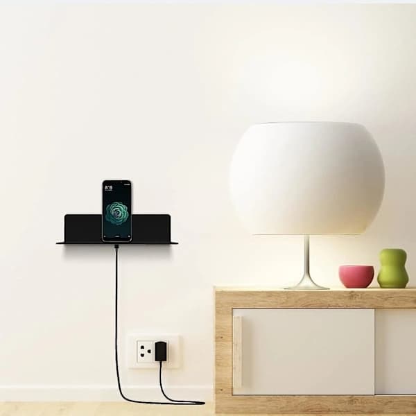 (pow yeah!) 2 Pcs Acrylic Floating Wall Shelves, 23*9.5 cm, Self-Adhesive Shelf No Drilling with Cable Clips, Small Shelf for Office, Bathroom, Kitchen, Bedroom