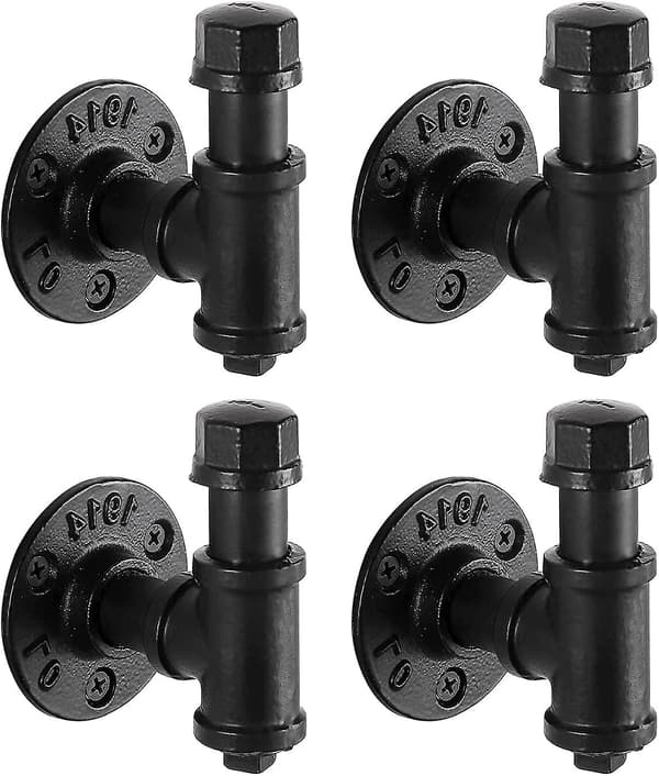 Industrial Black Pipe Towel Hook, Bathroom Coat Hook Wall Mounted, Robe Hook Heavy Duty For Hanging Coat Iron 4-pack, Brh500-bk-p4