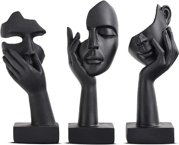 Sort Boligindretning Accent Kunst Kvindesansigt Statue Samlerobjekt til Moderne Hjem Stue Bogreol Indretning 3-delt Sæt
