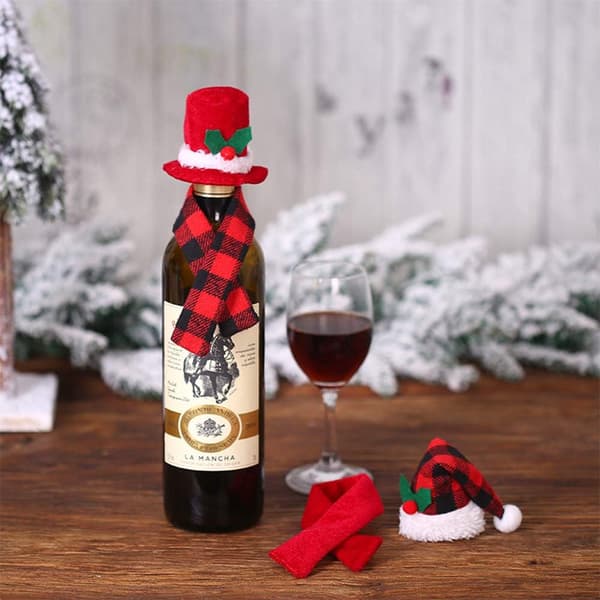 4 sett juleflaskedeksel skjerf og hatt sett vinflaskedeksel