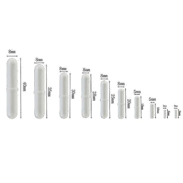 10 stk PTFE Magnetomrører Mixer Rørestav Spinbar Omrøring til Laboratoriebrug Hvid Farve