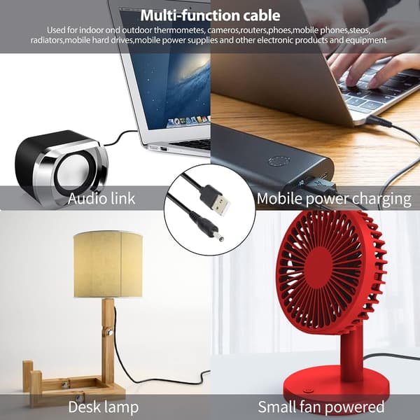 2-pak 5V DC-strømkabel, USB 2.0 han til DC 2.5 mm x 0.7 mm han strømledning til router, lamper