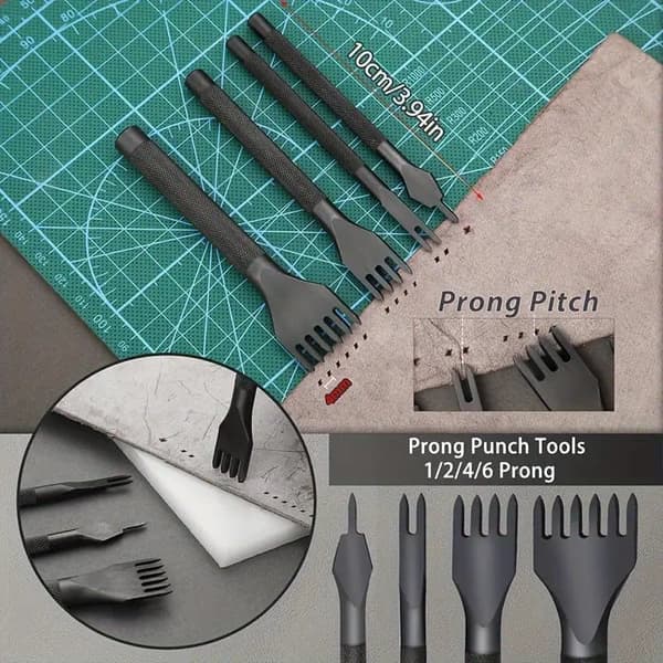 Professional Leather Tool Kit - Complete Metal Equipment for Leatherwork incl. Stitching Groover, Waxed Thread, Claw Tool, Awl & DIY Accessories