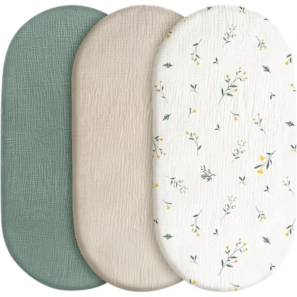 Set med 3 formsydda lakan, madrasskydd, för lekhage, 100% bomullsmuslin, mjukt, för barnvagn, babyshowerpresent