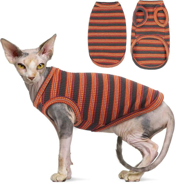 1 pc Cat Clothes, Striped Kitten T-shirts Sleeveless, Pullover Cat Sweaters, Summer Clothes for Small Dogs