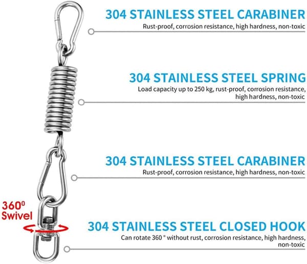 Heavy Duty Spring Suspension Kit, Extension Hammock Spring Suspension Hook with Swivel Carabiners